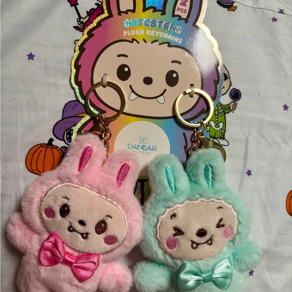 Cute Plush Cutesters Keychains or bag charms- Pink and Mint fashion Labubu